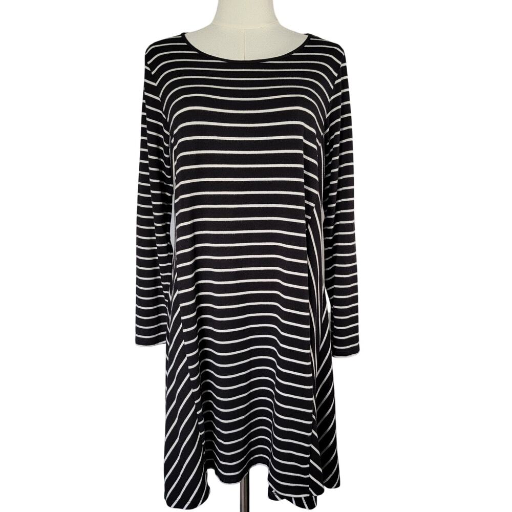 Flare Black White A Line Dress Womens Sz L Nautical Preppy Coastal Casual Stylus